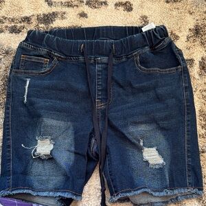 SHEIN Dark Blue Distressed Jean Shorts